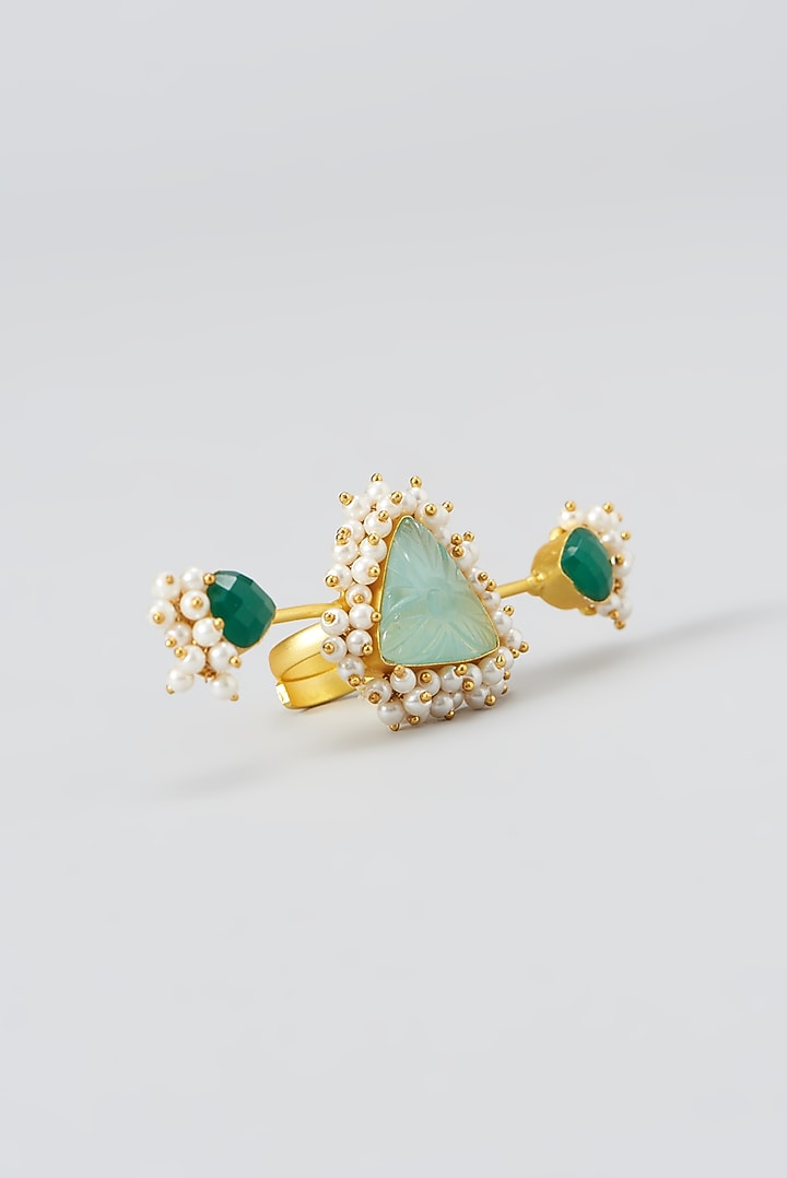 Gold Finish Emerald Stone Cocktail Ring by THE BLING GIRLL at Pernia's Pop Up Shop