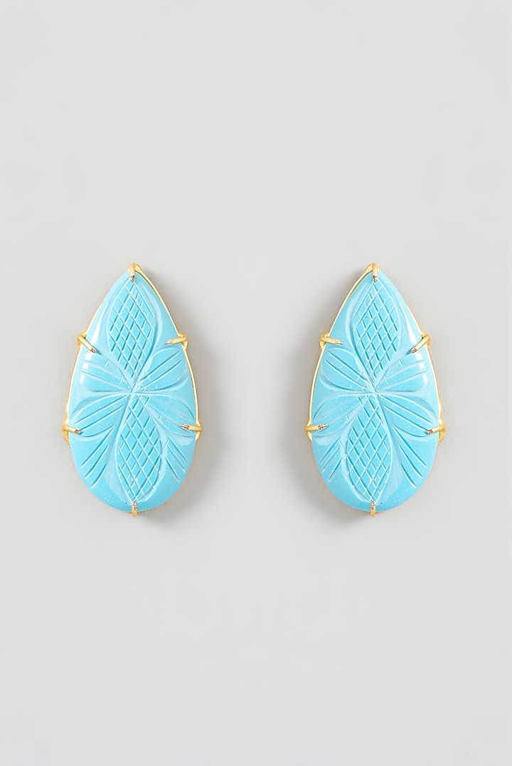 Gold Finish Opal Turquoise Stone Stud Earrings Design by THE BLING