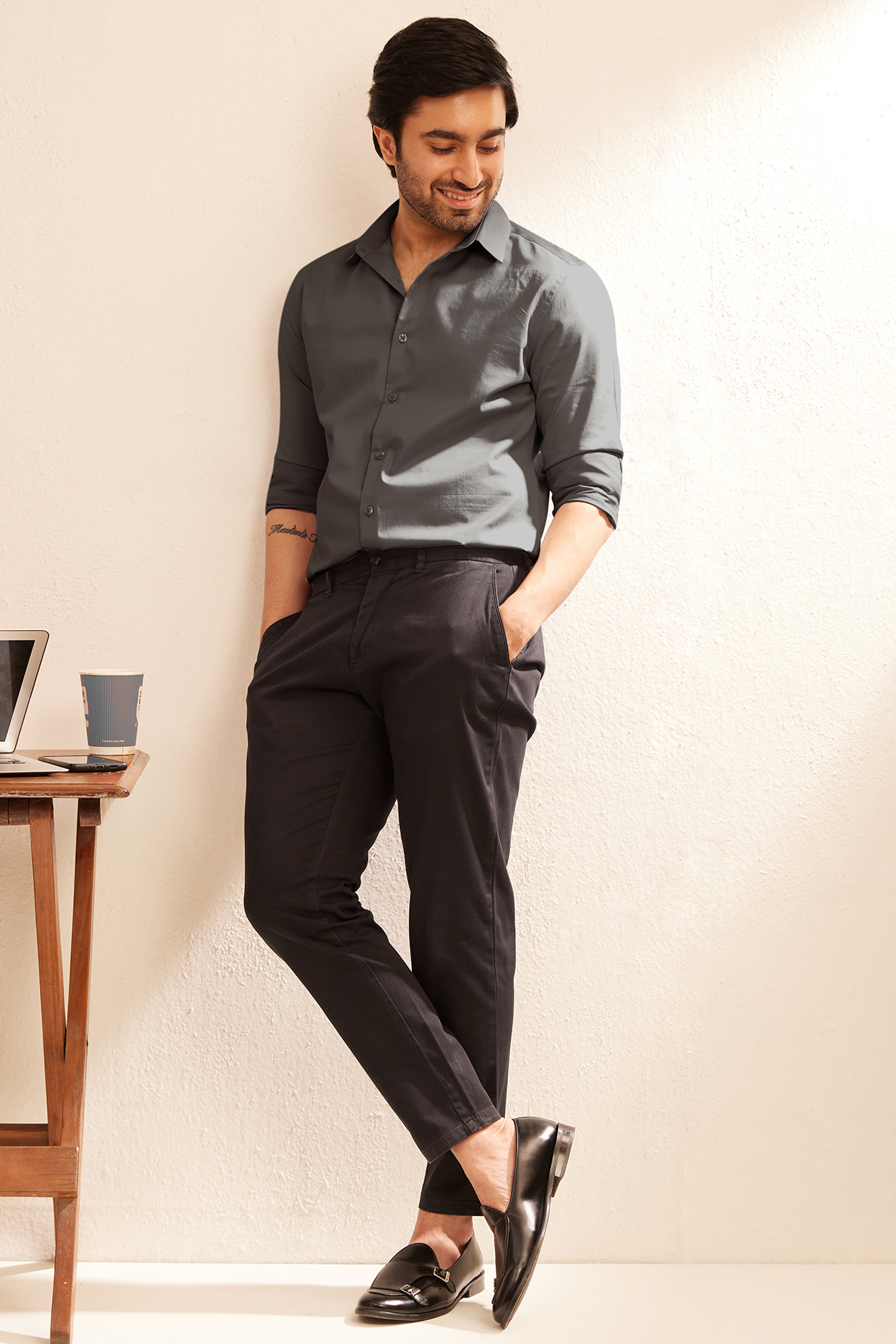 Graphite Satin Shirt by The Bleu Label