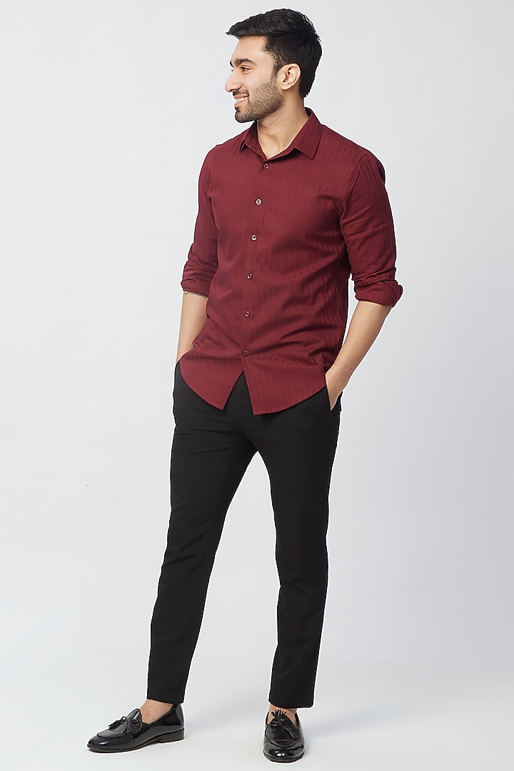Maroon Striped Cotton Shirt by The Bleu Label