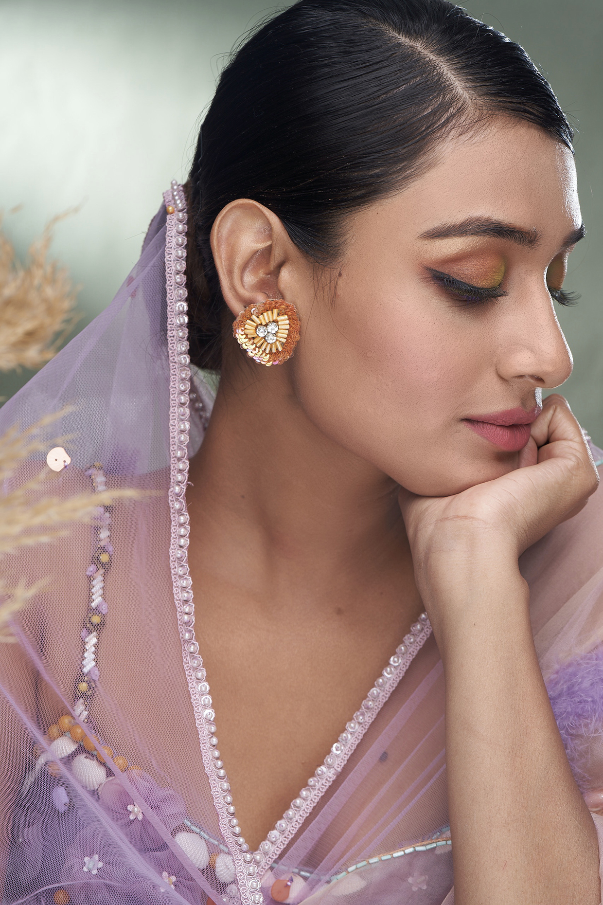 Orange Sequins Stud Earrings by TORQUE by Merge at Pernia's Pop Up Shop