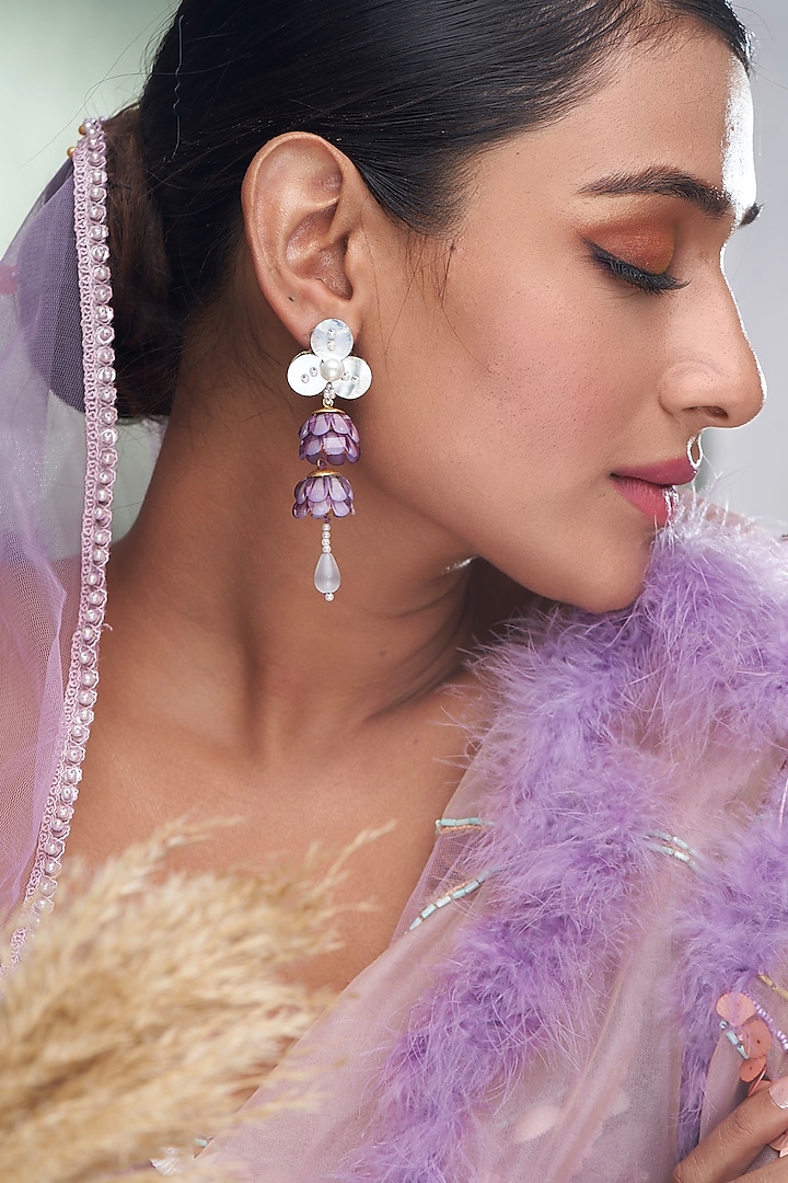 Lavender Beaded Drop Earrings by TORQUE by Merge