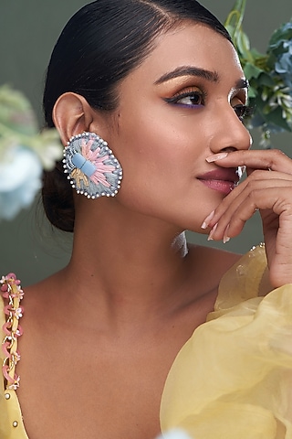 Blue & Pink Stone Stud Earrings by TORQUE by Merge