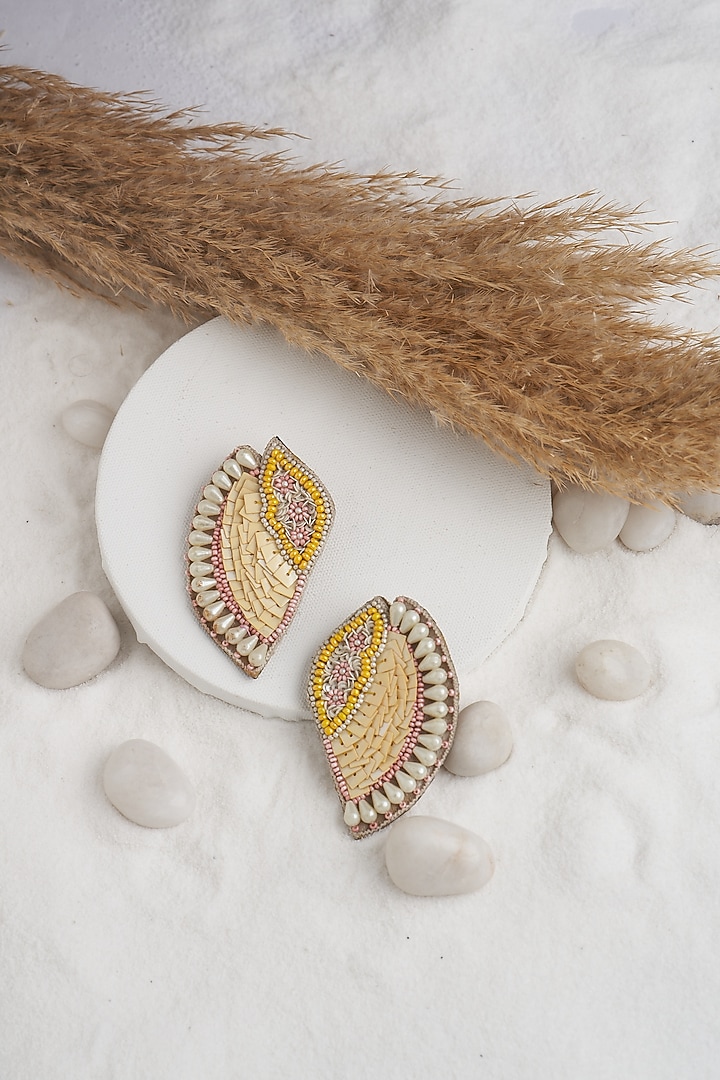 Yellow Sequins & Beaded Earrings by TORQUE by Merge at Pernia's Pop Up Shop