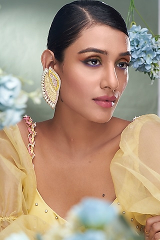 Yellow Sequins & Beaded Earrings by TORQUE by Merge