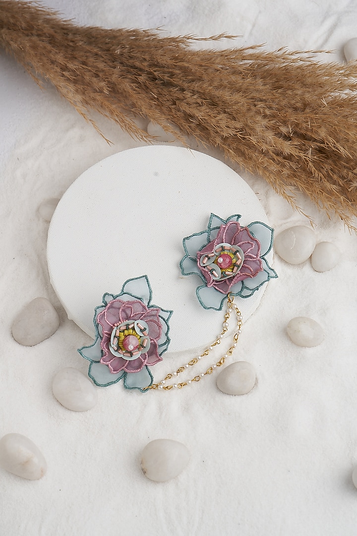 Blue Embroidered Floral Earrings by TORQUE by Merge at Pernia's Pop Up Shop