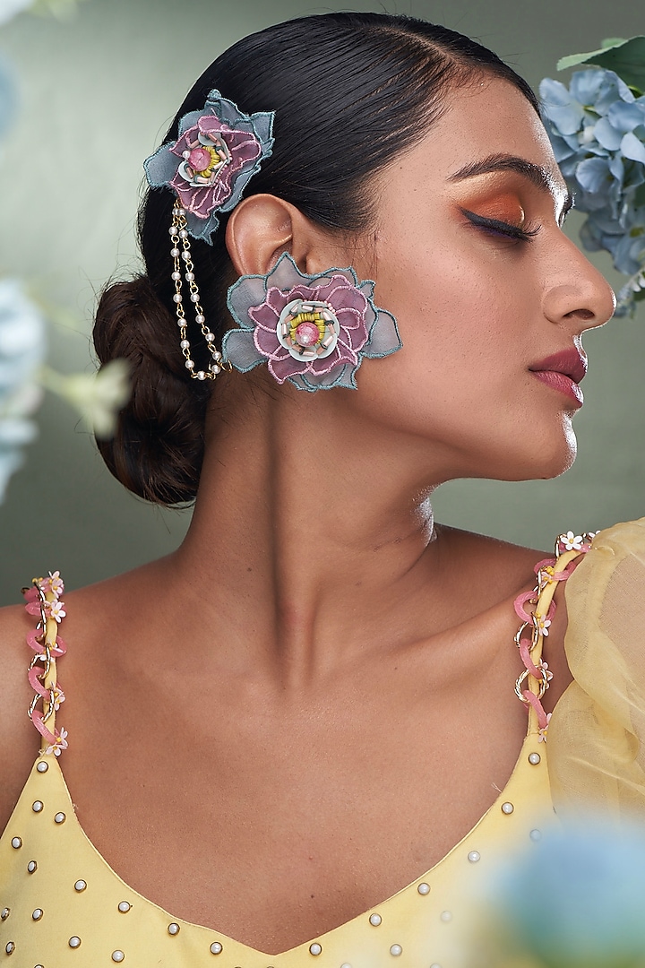 Blue Embroidered Floral Earrings by TORQUE by Merge