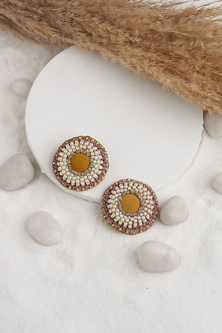 Yellow Embroidered Stud Earrings by TORQUE by Merge at Pernia's Pop Up Shop