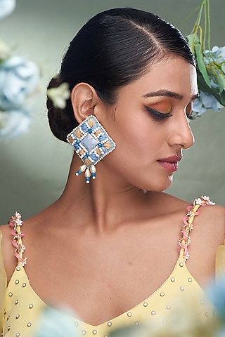 Blue Semi Precious Stone Drop Earrings by TORQUE by Merge