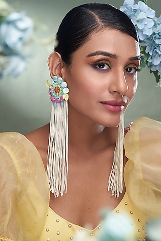 Multi-Colored Earrings With Thread Fringes by TORQUE by Merge