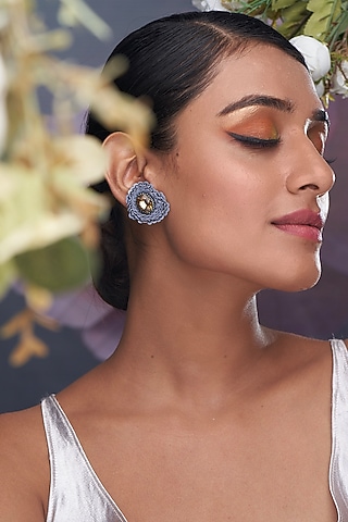 Blue Sequins Stud Earrings by TORQUE by Merge