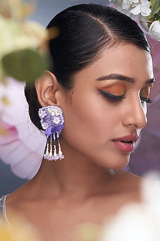 Lavender Beaded & Sequins Dangler Earrings by TORQUE by Merge