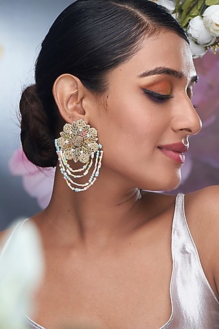 Multi-Colored Beaded Embroidered Earrings by TORQUE by Merge