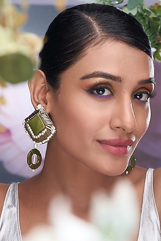 Olive Beaded Dangler Earrings by TORQUE by Merge