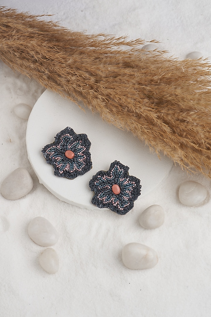 Grey Beaded Dangler Earrings by TORQUE by Merge at Pernia's Pop Up Shop