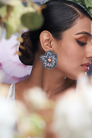 Grey Beaded Dangler Earrings by TORQUE by Merge