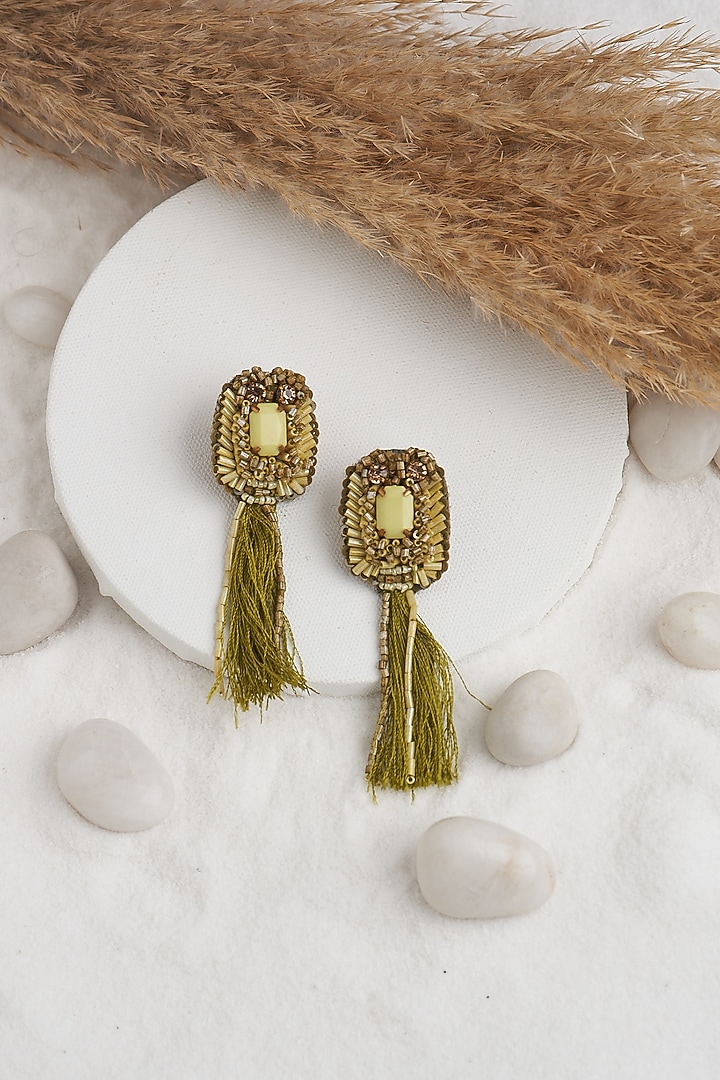 Olive Tassel Dangler Earrings by TORQUE by Merge at Pernia's Pop Up Shop