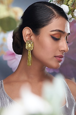 Olive Tassel Dangler Earrings by TORQUE by Merge