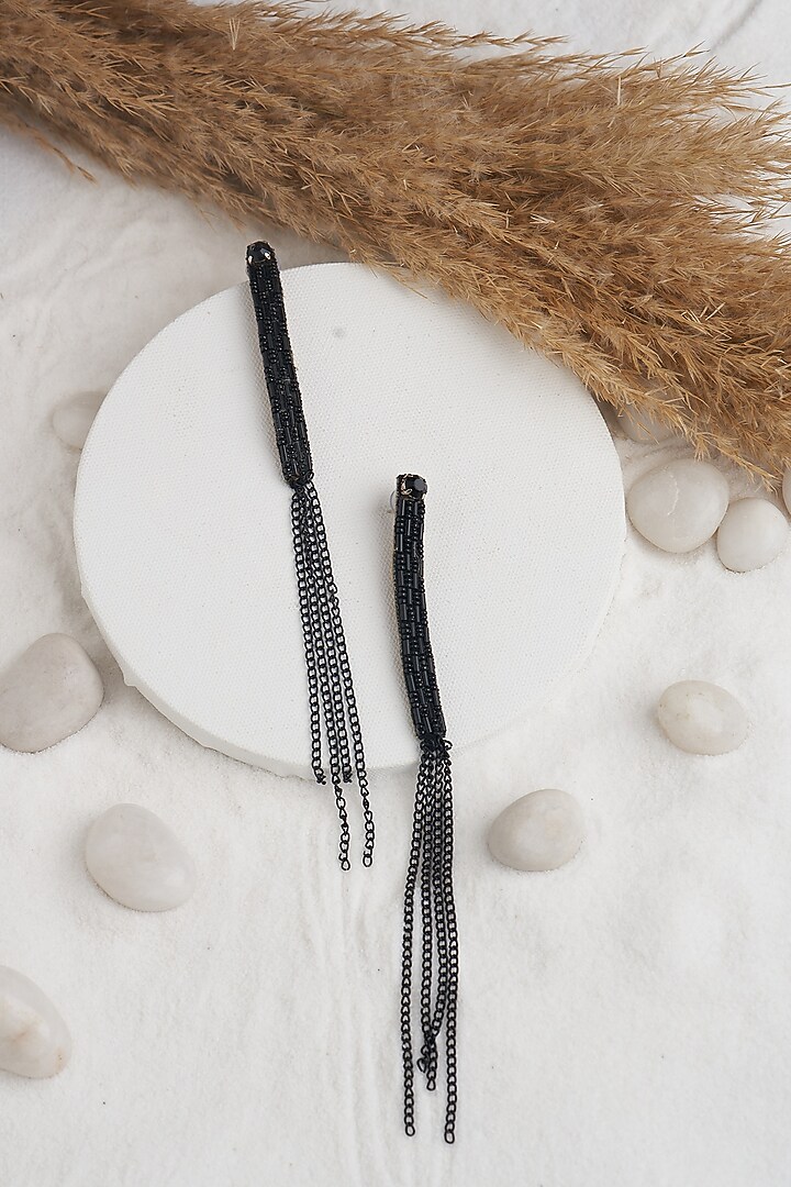 Black Sequins & Beaded Dangler Earrings by TORQUE by Merge at Pernia's Pop Up Shop