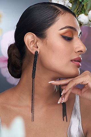 Black Sequins & Beaded Dangler Earrings by TORQUE by Merge
