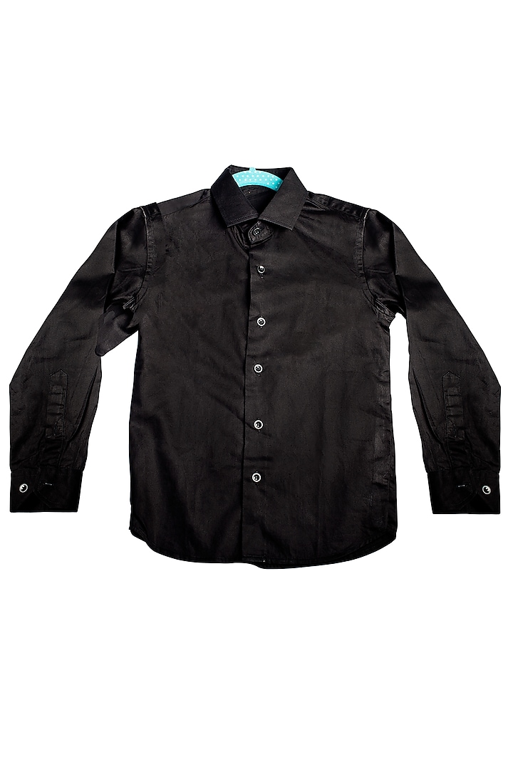 Black Sheen Cotton Shirt For Boys by The Blue Morphology