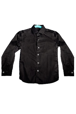 Black Sheen Cotton Shirt For Boys by The Blue Morphology
