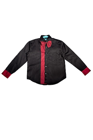 Black Sheen Cotton Shirt For Boys by The Blue Morphology