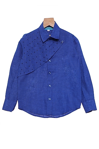 Black Linen Embellished Shirt For Boys by The Blue Morphology