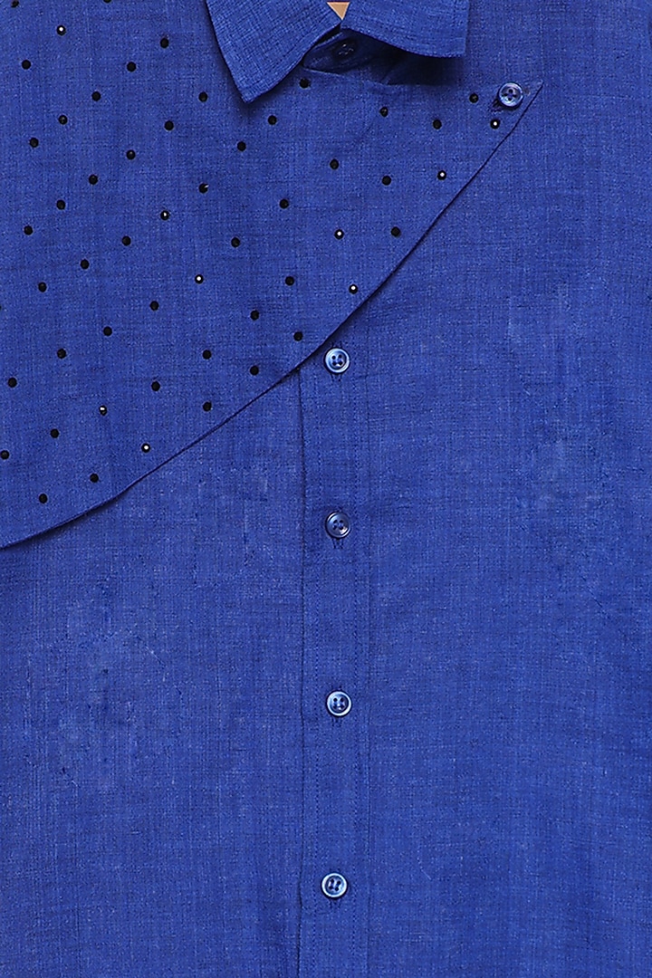 Black Linen Embellished Shirt For Boys by The Blue Morphology at Pernia's Pop Up Shop