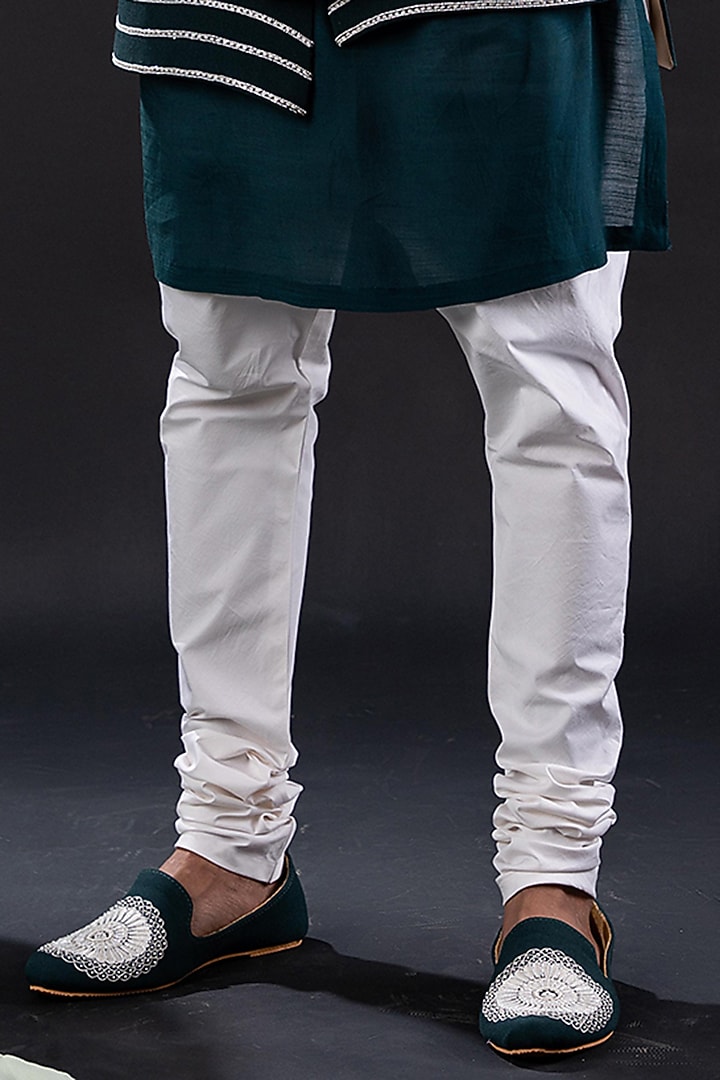 Peacock Green Mul Cotton & Moss Crepe Embellished Wedding Indowestern Jacket Set by TIRA BY NARESH RAJ at Pernia's Pop Up Shop