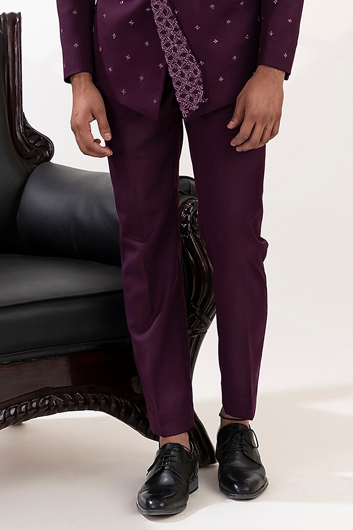 Wine Terry Wool Bead Embroidered Jacket Set by TIRA BY NARESH RAJ at Pernia's Pop Up Shop