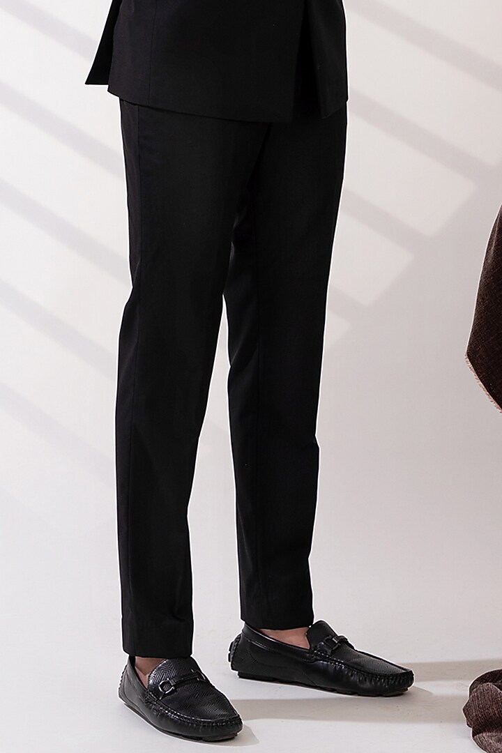 Black Terriwool Embroidered Groom Bandhgala Set by TIRA BY NARESH RAJ at Pernia's Pop Up Shop