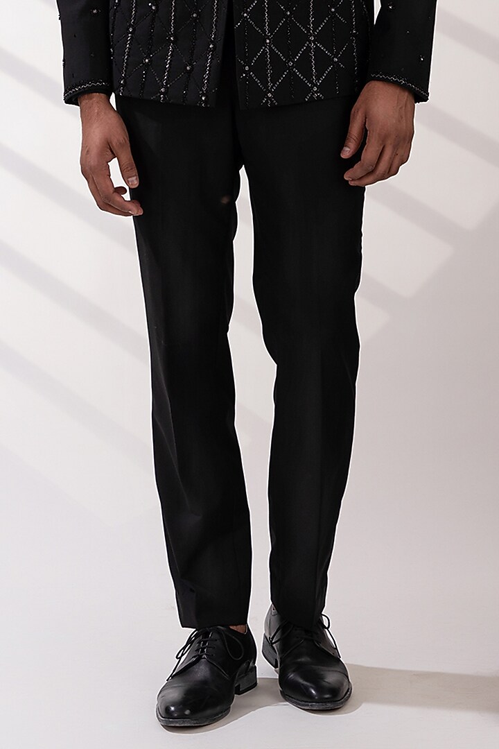 Black Terriwool & Cotton Embellished Blazer Set by TIRA BY NARESH RAJ at Pernia's Pop Up Shop
