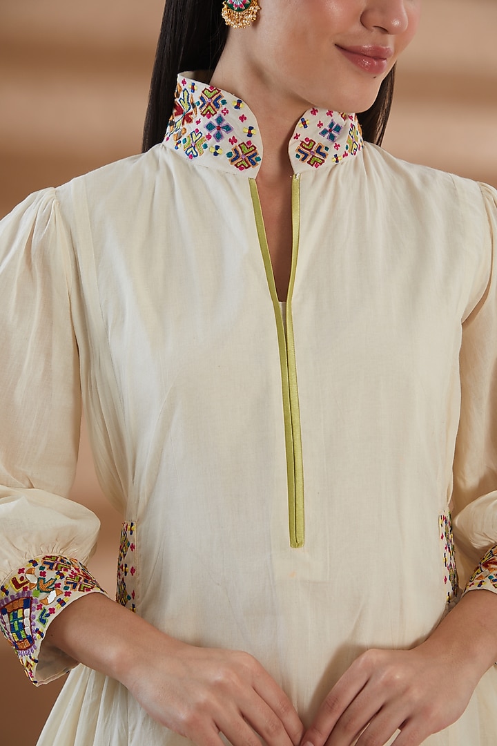Ivory Pure Cotton Embroidered Anarkali Set by Tamra By Payal Khanna at Pernia's Pop Up Shop