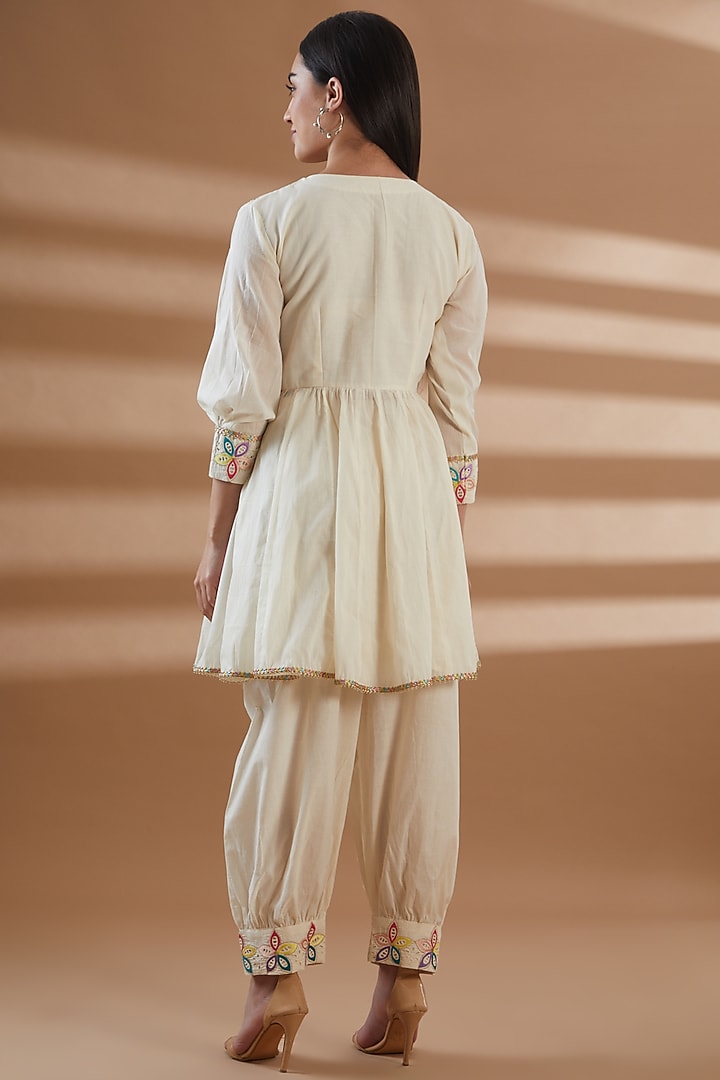 Ivory Pure Cotton Embroidered Anarkali Set by Tamra By Payal Khanna at Pernia's Pop Up Shop