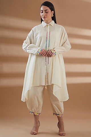 Ivory Pure Cotton Embroidered Kurta Set by Tamra By Payal Khanna