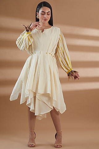 Ivory Pure Cotton Asymmetrical Dress by Tamra By Payal Khanna