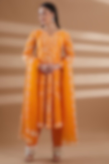Orange Pure Chanderi Anarkali Set by Tamra By Payal Khanna
