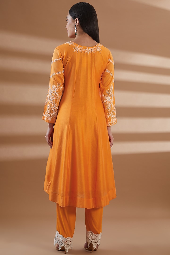 Orange Pure Chanderi Party Wear Anarkali Set by Tamra By Payal Khanna at Pernia's Pop Up Shop