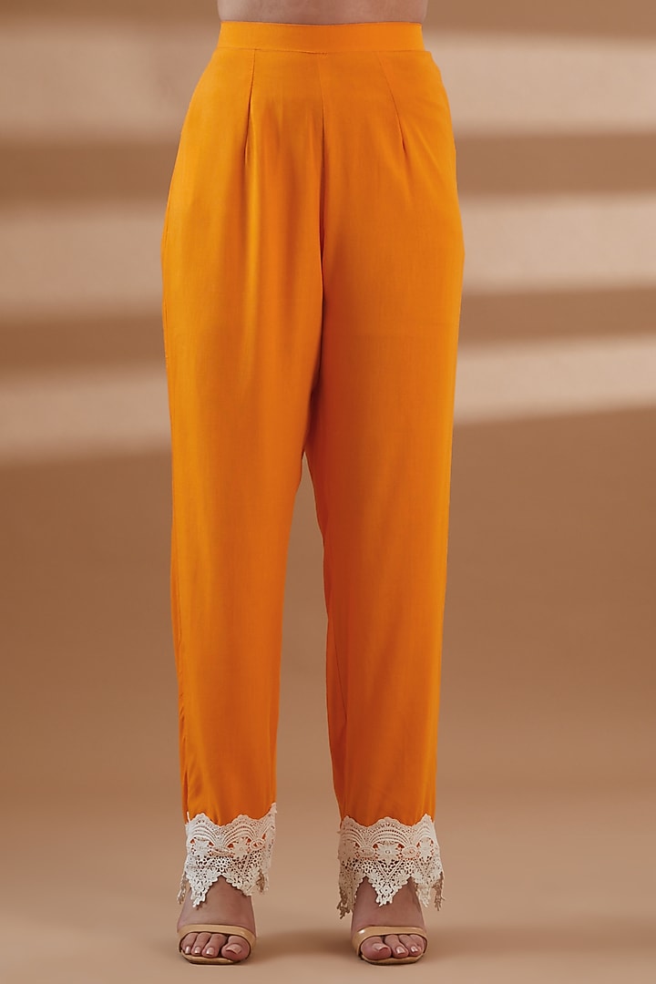 Orange Pure Chanderi Party Wear Anarkali Set by Tamra By Payal Khanna at Pernia's Pop Up Shop