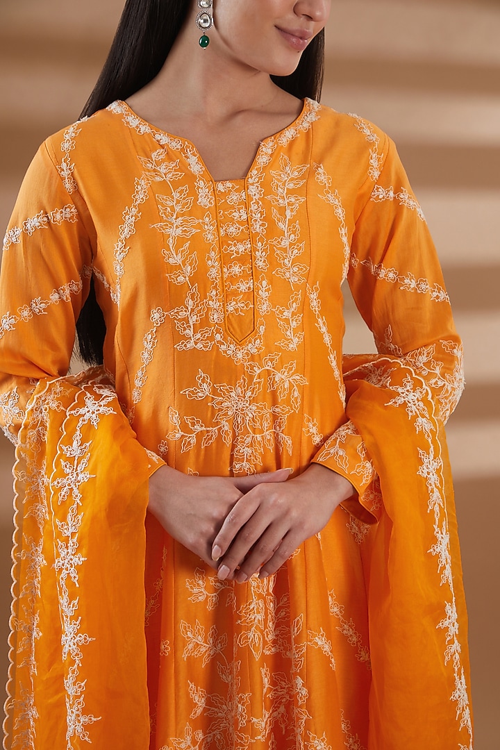 Orange Pure Chanderi Party Wear Anarkali Set by Tamra By Payal Khanna at Pernia's Pop Up Shop