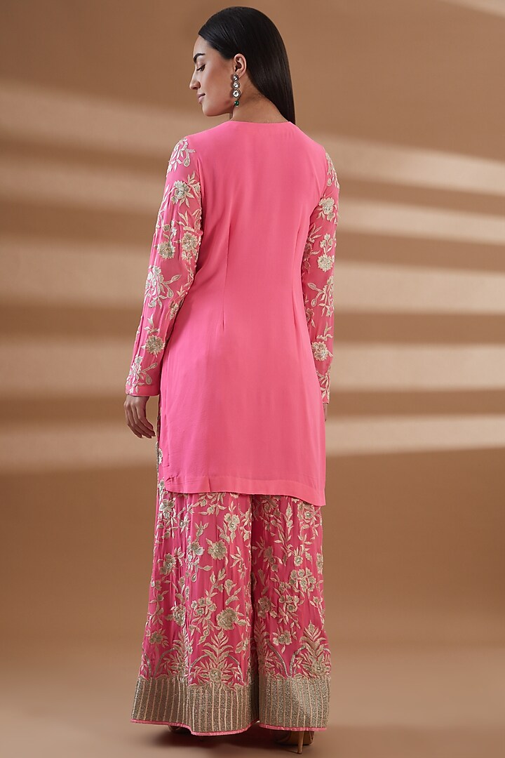 Pink Pure Georgette Embellished Wedding Sharara Set by Tamra By Payal Khanna at Pernia's Pop Up Shop