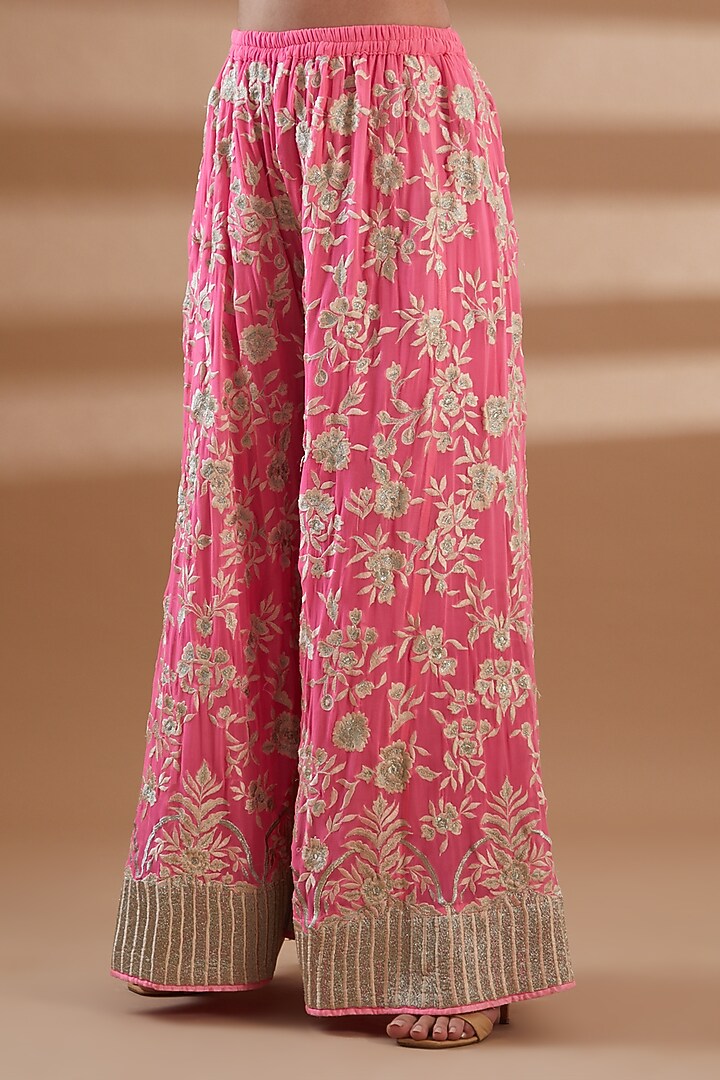 Pink Pure Georgette Embellished Wedding Sharara Set by Tamra By Payal Khanna at Pernia's Pop Up Shop