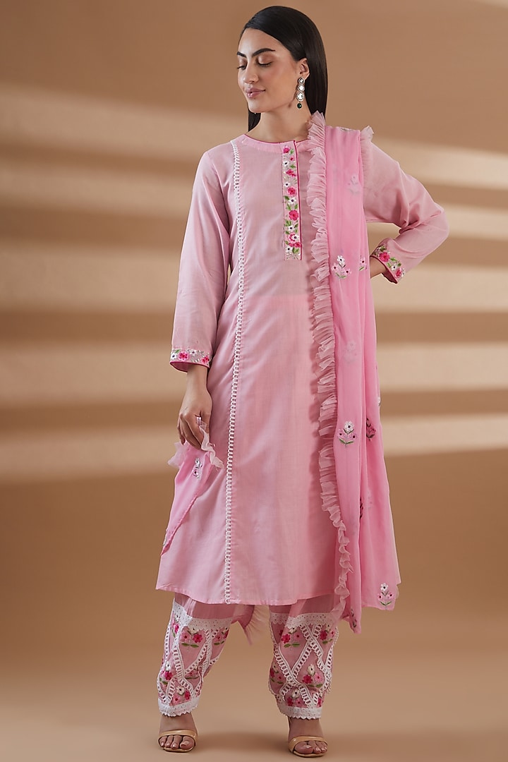 Pink Pure Cotton Kurta Set by Tamra By Payal Khanna