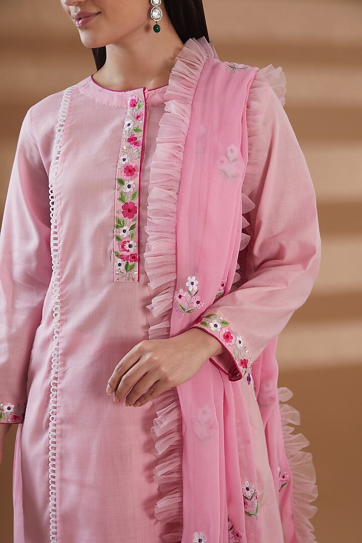 Pink Pure Cotton Kurta Set by Tamra By Payal Khanna at Pernia's Pop Up Shop
