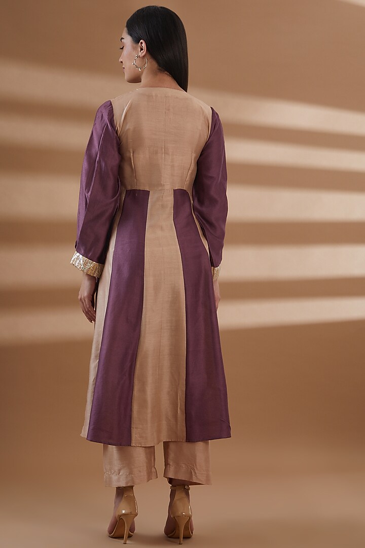 Purple Pure Chanderi Embroidered Kurta Set by Tamra By Payal Khanna at Pernia's Pop Up Shop