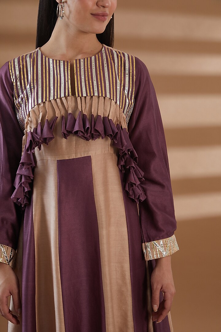 Purple Pure Chanderi Embroidered Kurta Set by Tamra By Payal Khanna at Pernia's Pop Up Shop