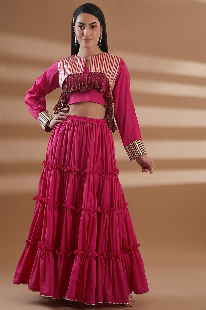 Pink Cambric Cotton Lehenga Set by Tamra By Payal Khanna