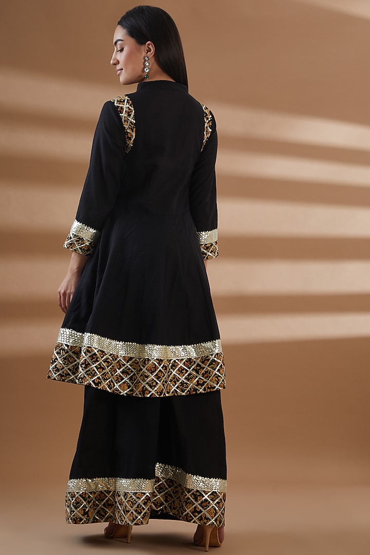 Black Pure Cotton Embroidered Sharara Set by Tamra By Payal Khanna at Pernia's Pop Up Shop