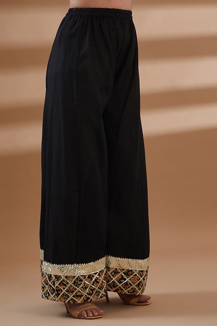 Black Pure Cotton Embroidered Sharara Set by Tamra By Payal Khanna at Pernia's Pop Up Shop